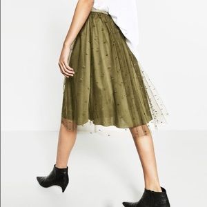 ZARA Olive Green Tulle Skirt